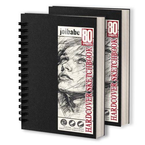 joibabe A5-skissbok, inbundet spiralbundet ritblock, 160 ark (320 sidor), 100 gsm, naturligt vitt papper, professionell skissbok för barn och vuxna, studio- och utomhusbruk (2-pack)
