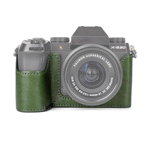 MUZIRI KINOKOO Fuji XS20 fodral, retro stil äkta läder kamerafodral för Fujifilm Fuji XS20/X-S20 med handgrepp och öppning botten design – grön