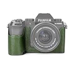 MUZIRI KINOKOO Fuji XS20 fodral, retro stil äkta läderfodral för Fujifilm Fuji XS20/X-S20 kamerabotten skyddsfodral – med handgrepp och design med öppning i botten – grön