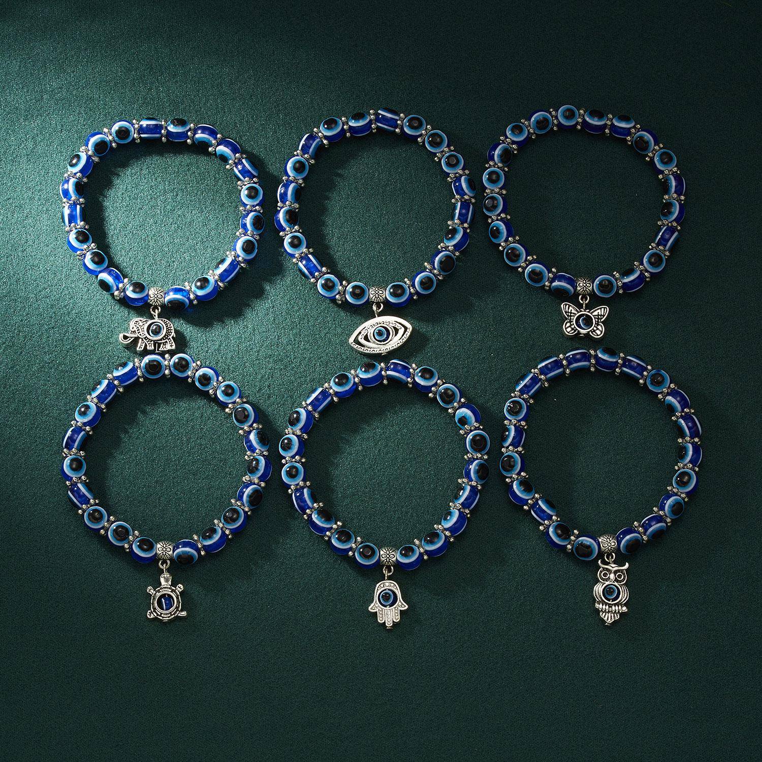 Klassiska turkiska lycko-onda ögat-armband för män kvinnor Blått onda ögat Handflata Fjäril Hänge Pärlor Armringar Handgjorda Berlock Smycken