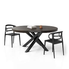 Mobili Fiver, Emma Round Extendable Table, 120-160 cm, Dark Walnut with Black crossed legs, Made In Italy