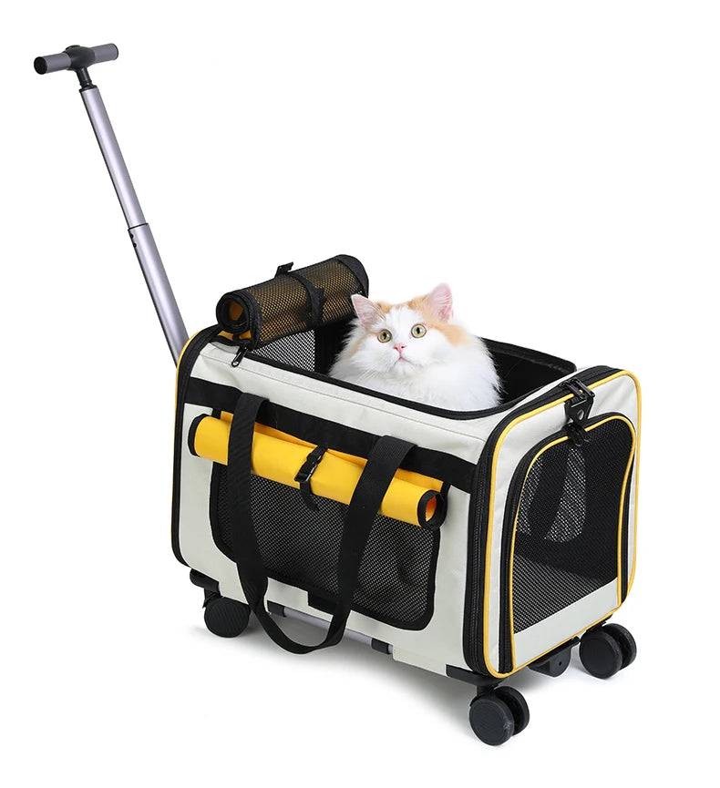 Foldable Pet Trolley Carrier Bag — Extra Large Detachable Travel Case - Yellow