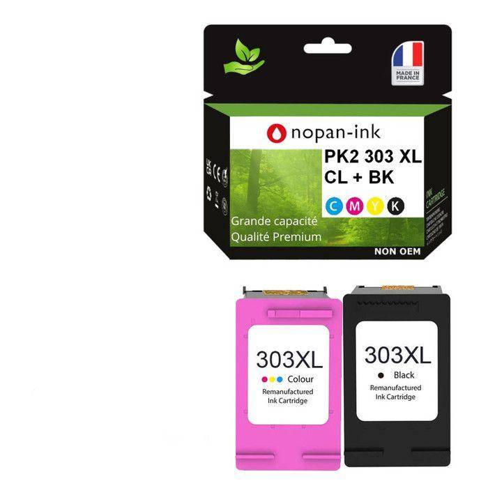 Cartouches d'encre - NOPAN-INK - HP 303XL - Noir et Couleur - Pack de 2 - Compatible HP Envy et Tango