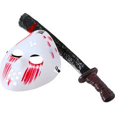 Halloweensæt med maske og kniv L: 50 cm og H: 24 cm - multifarvet (På lager i butik)