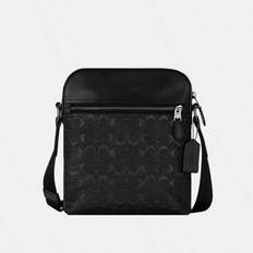 Houston flygväska i signaturpräglat läder Axelväska herr Crossbody-väska 4009 QBBK - Svart
