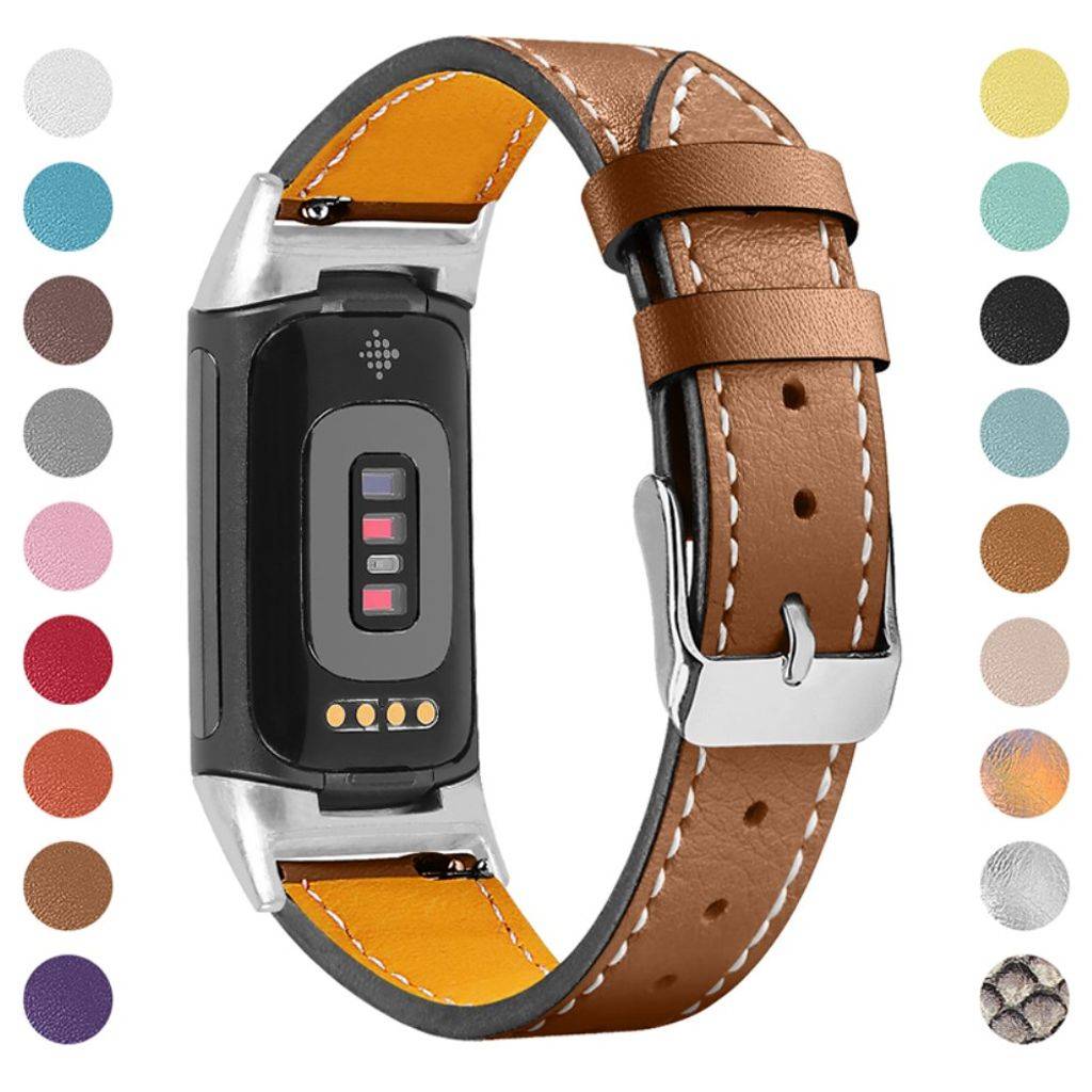 Fitbit Charge 5/6 Urrem i ægte læder - Brun