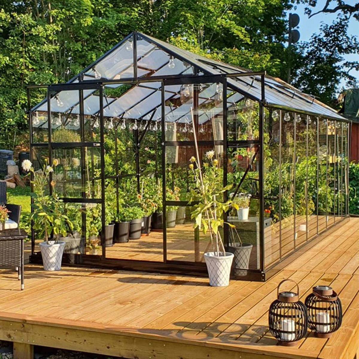 Metalcraft Drivhus, 12,7m², 4mm sikkerhedsglas, sort.