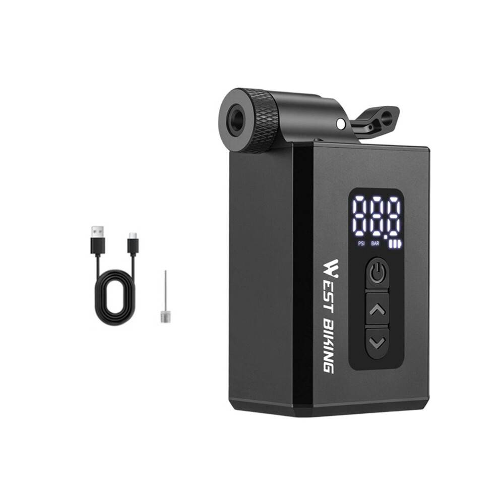 WEST BIKING Electric Automatic Air Pump Portable Digital Inflator 120PSI 1000mAh Universal US French UK Clik Valve Black