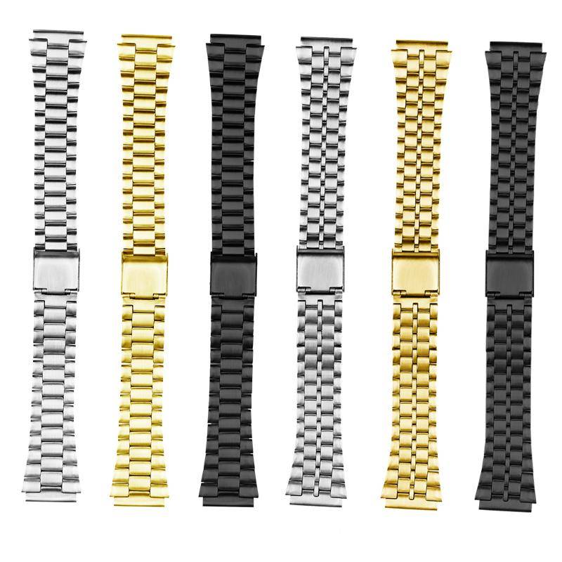 ONE18mm Fint Stålklockarmband för CASIO A158/A159/A168/A169/B650 AQ230/700 A158W A168 Klassisk AE-1200 Silver Svart MetallremMN