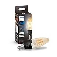Philips Hue White Ambiance filament ljuskälla, E14, LED 4.6W, 350 lumen, 2200-4500 Kelvin, Zigbee & BT, röststyrning via Amazon Alexa, Google Assistant och Siri, 1-pack