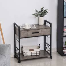 Sidebord Serveringsvogn med Hjul Køkkenvogn Sofabord med Skuffeopbevaring Grå 60x30x65cm til Køkken & Stue