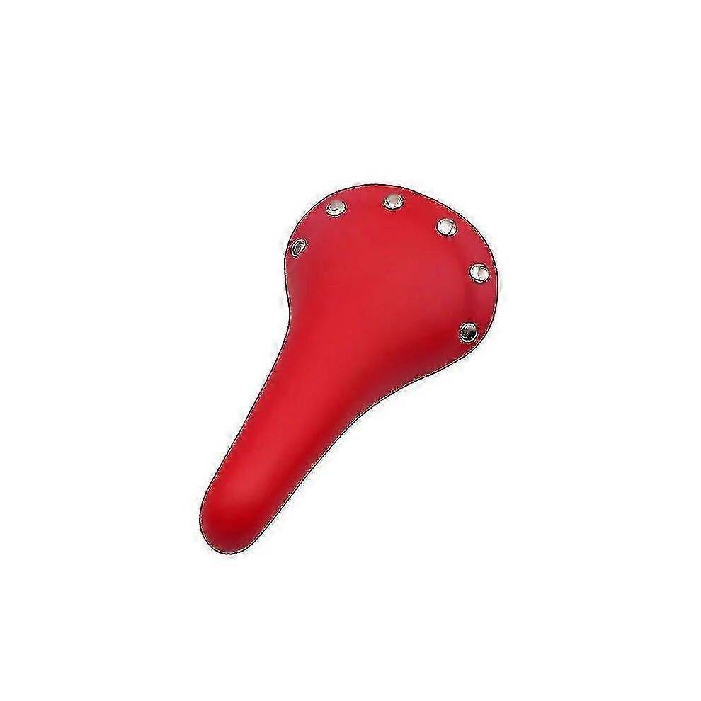 (Red) Bicycle Saddle Soft Pu Leather Road Bike Rivet Seat Cushion Racing Saddle Cover Comfortable Waterproof Vintage Cycling Saddle[HsSs]