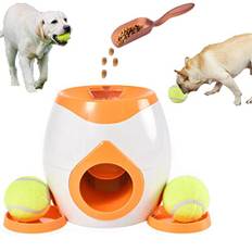 Automatisk bollkastare för hundar, automatisk hundbollavfyrare, interaktiv leksak, hundhämtning, leksak med 2 tennisbollar, kastspel, mat belöningsmaskin för hundar med matning, platt bricka för hundvalp (orange)