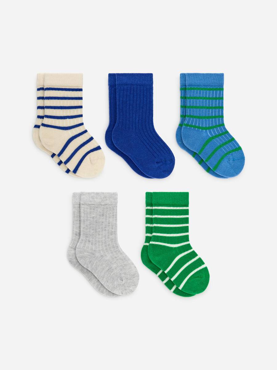 ARKET Rib Knit Baby Socks, 5 Pairs -Blue, 13/15