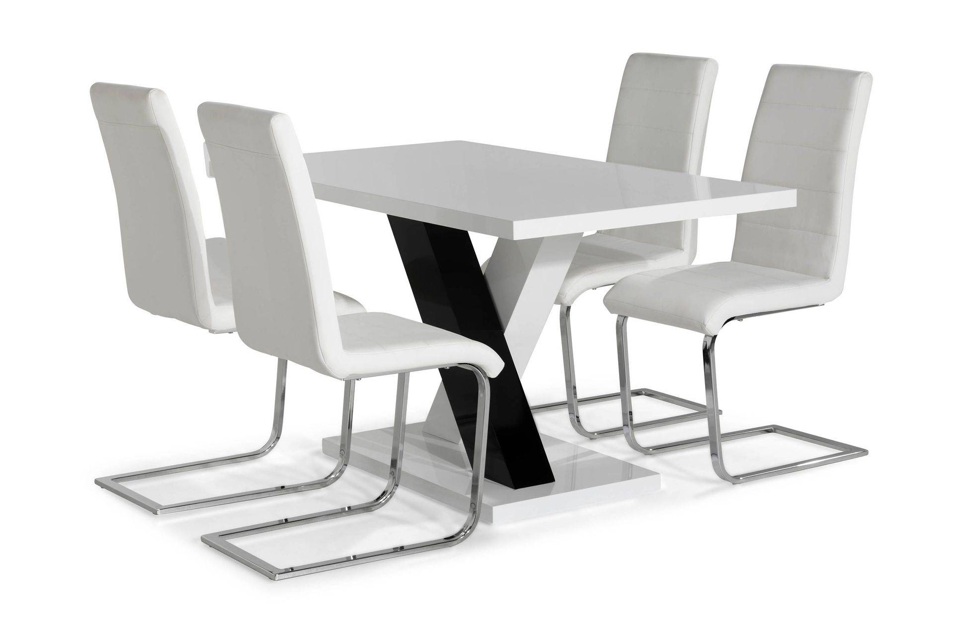 Cesi Matgrupp 140 cm med 4 Cibus Stol - Vit/Svart/Svart PU/Krom Vit,Krom