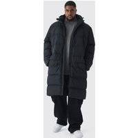 Mens Plus Mid Length Hooded Puffer Jacket In Black