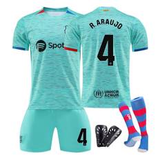 23/24 FC Barcelona To Away Shirts Børnesæt med Strømper og Beskyttelsesudstyr 4 R.ARAUJO 4 R.ARAUJO children's sizes22