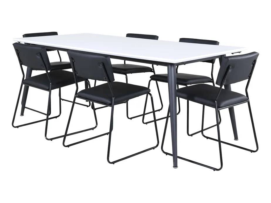 Venture Design Jimmy & Kenth matgrupp Svart/vit 6 stolar & bord 195 x 90 cm