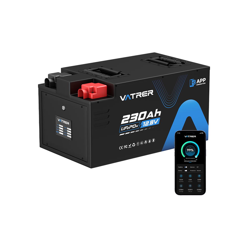 Vatrer 12V 230AH RV Battery Bluetooth Version, 200A BMS, Low Temp Cutoff, LiFePO4 Chemistry EU - 4 PACK