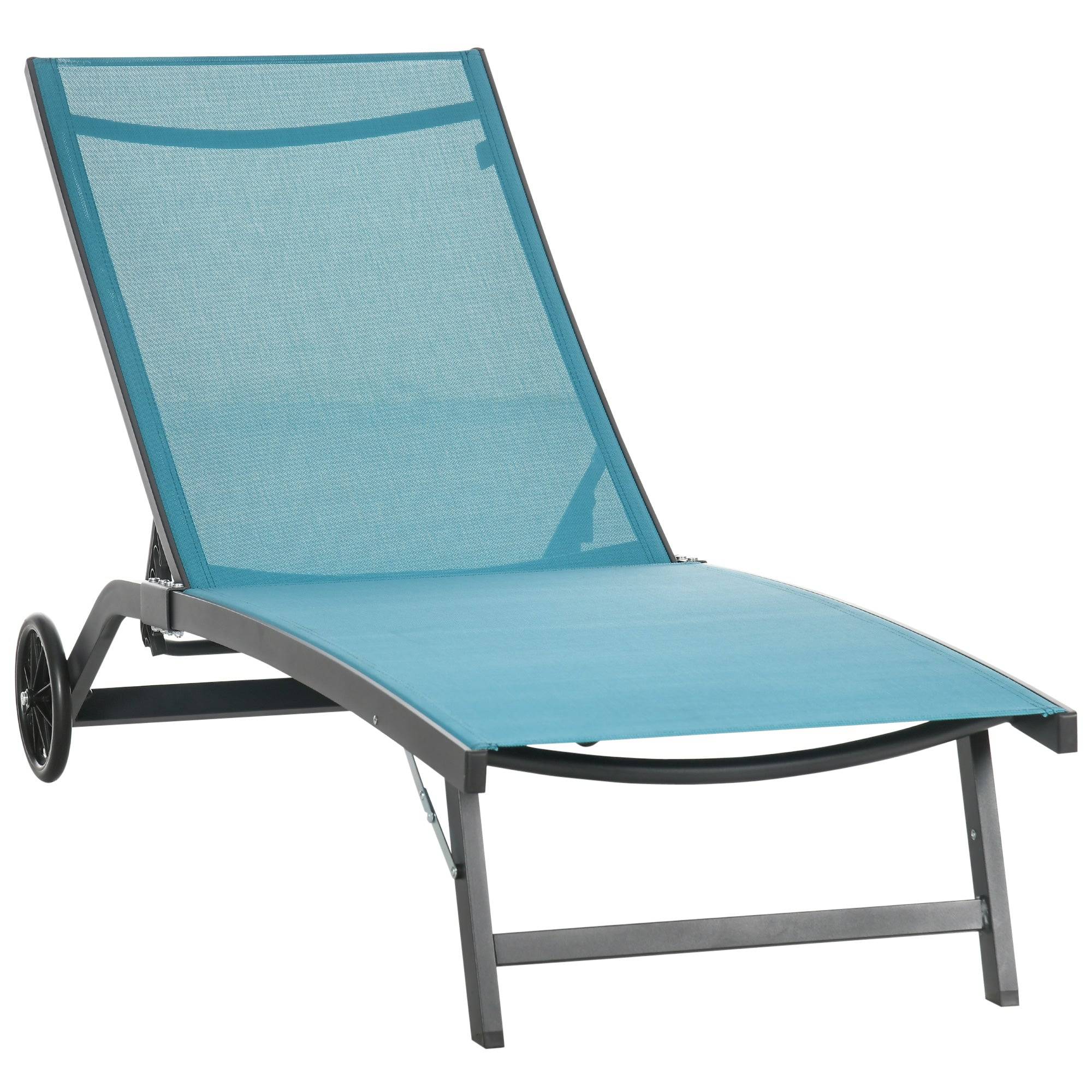 Solseng, justerbar ryglæn med 5 positioner, åndbart stof, aluminiumsstel, blå, 195 x 66 x 34 cm