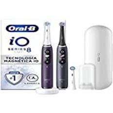 Oral-B iO 8 uppladdningsbara elektriska tandborstar, lila och svarta Bluetooth-anslutna ärmar med magnetisk teknik, fars dag gåva, 3 borstar, 1 resefodral