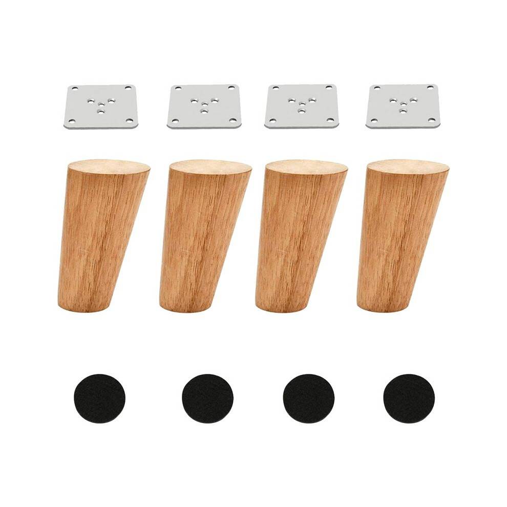 Wood 4 Inch Tapered Furniture Legs Set of 4 Round Solid Unfinished Mid Century Couch Feet Replacement Legs for Sofa