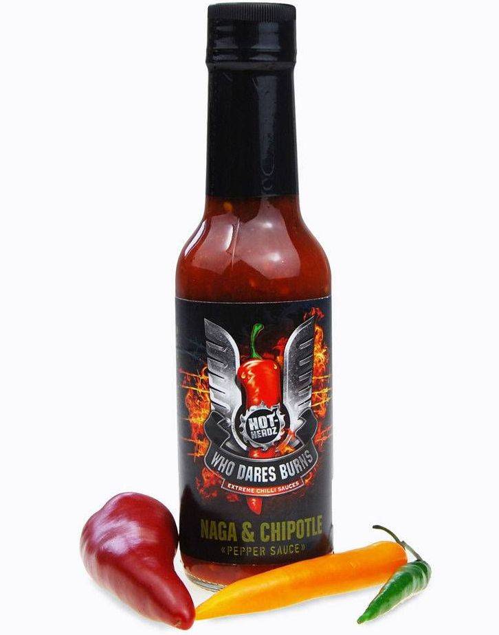 Who Dares Burns! Naga & Chipotle Peppersås - Superstark Chilisås med Olika Chiliarter 148 ml (USA Import) - Röd|Svart