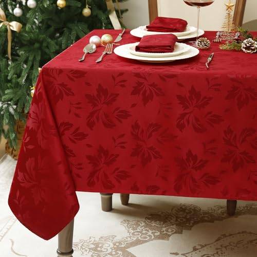 Romanstile röd julduk fläckbeständig bordsduk 320x140 cm rektangulär för 8-12 platser bordsduk jacquard dekorativ bordsduk idealisk för fest, nyår, utomhusevenemang