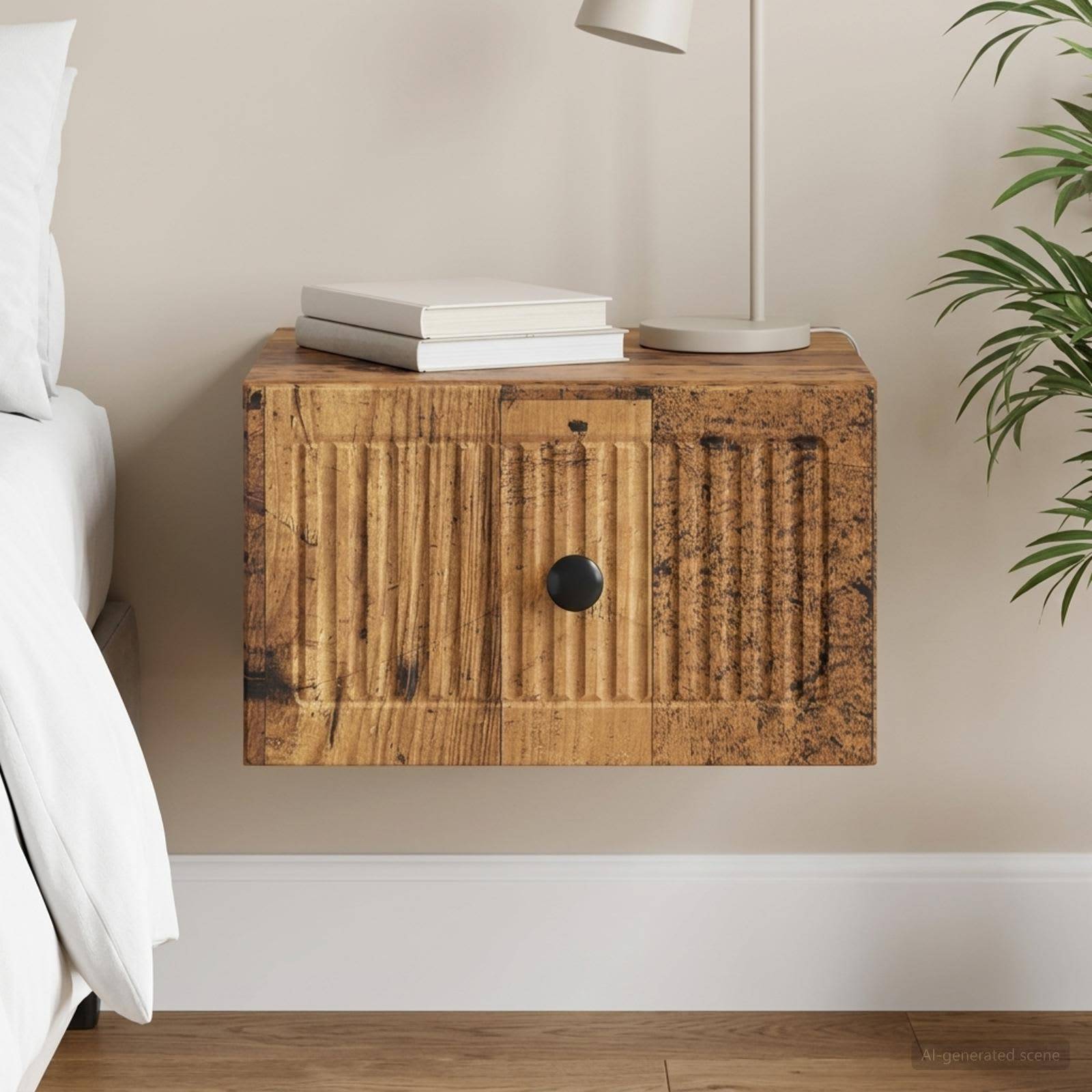 vidaXL Væghængt Natbord Gammelt træ 33 x 34,5 x 20 cm Konstrueret træ