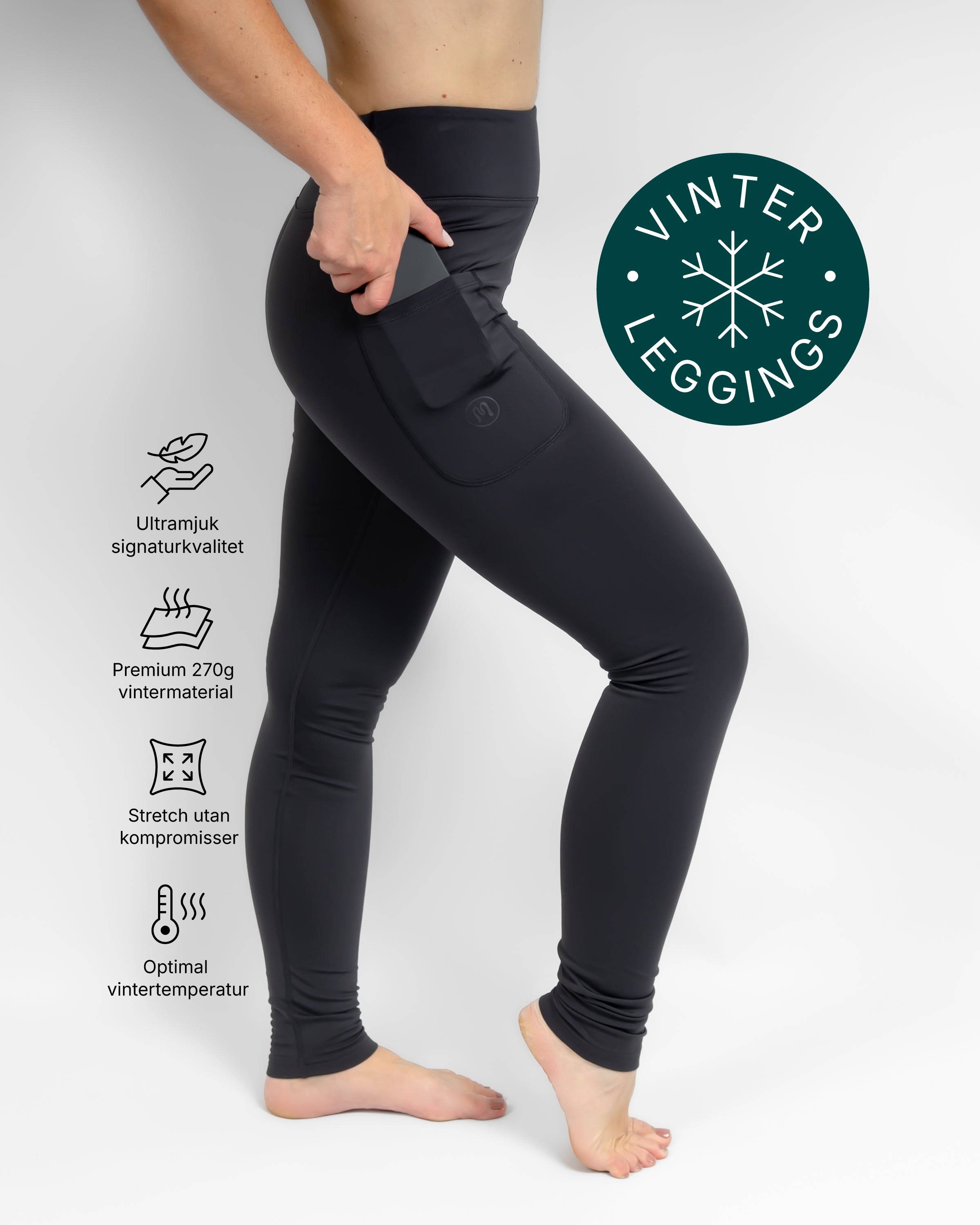 Aya Deep Grey Tight Fit Winter Leggings, 2XL