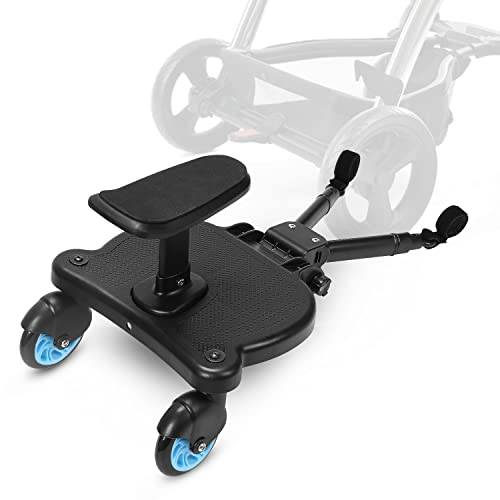 Herrselsam Buggy Board för alla barnvagnar, barnbräda med säte, stegbräda med ståbräda 360 roterbar, stegbräda för barnvagnar, universell på 25 kg (blå)