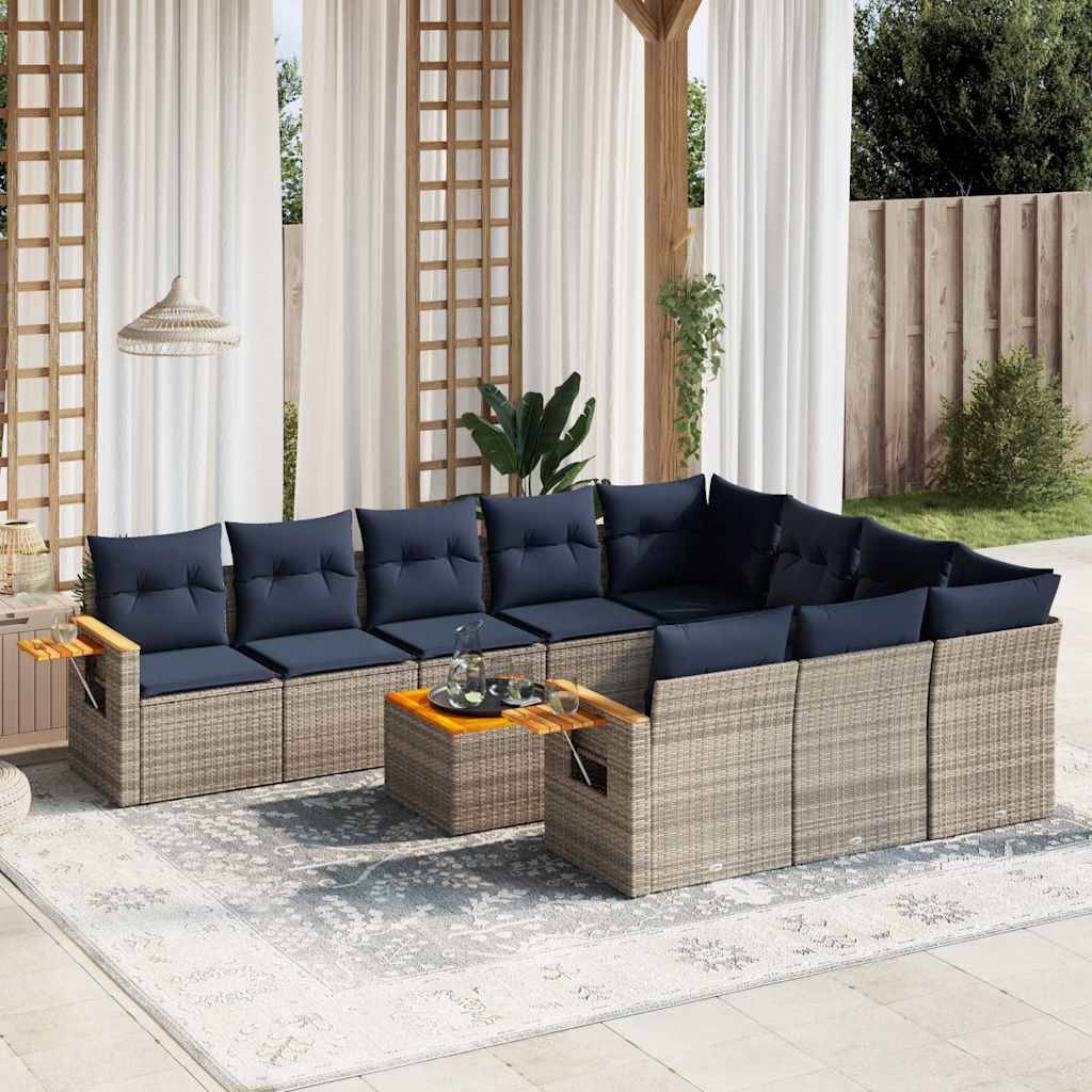 vidaXL loungesæt til haven 11 dele med hynder polyrattan grå