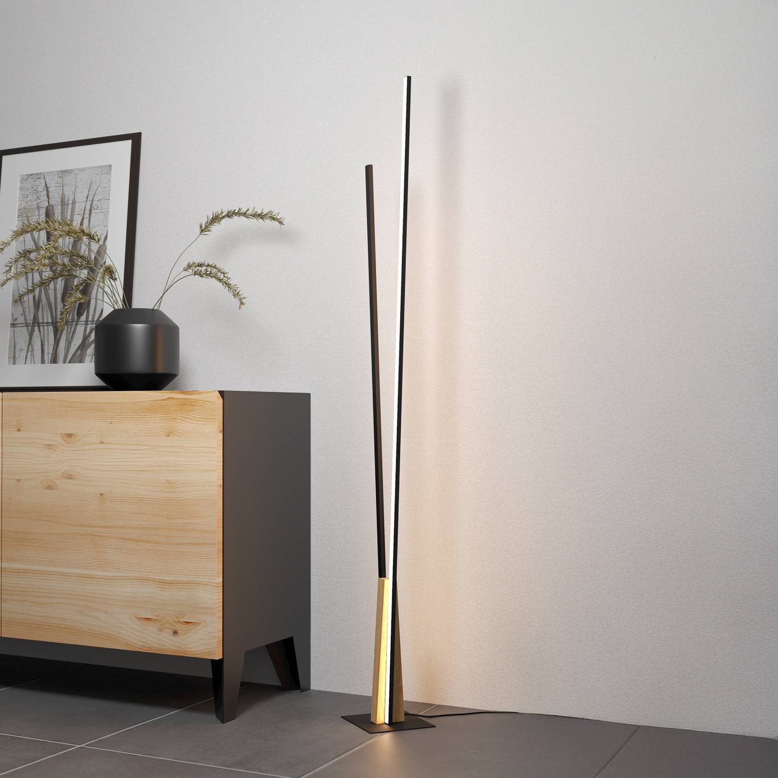 EGLO LED golvlampa Panagria, Svart, Vardagsrum / matsal, Aluminium / grå / zink, Modern, LED-golvlampa