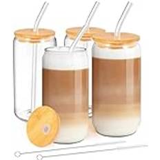 MEIMUCUL Glas med lock och sugrör, set med 4 cocktailglas,500 ml smoothieglas med sugrör,kaffeburk,återanvändbart glas för iskaffe, cocktail, läsk, öl,gåva