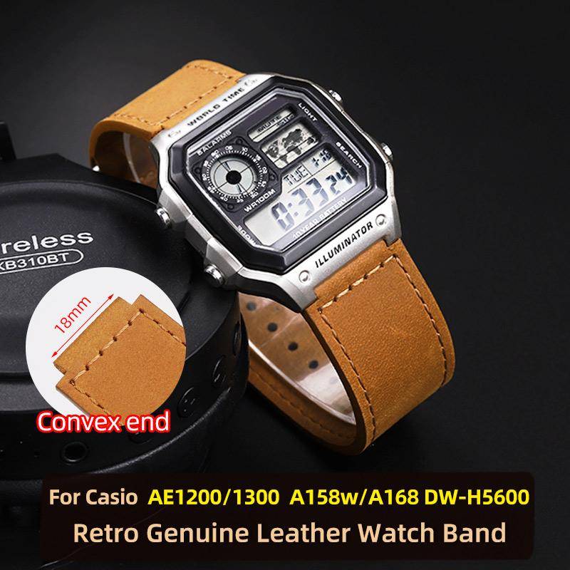 18 mm Retro Läderarmband för Casio AE-1200/1300 F-108 W-218 A158w/A168 DW-H5600 F91w Herr Vintage Koskinn Klockarmband med verktyg
