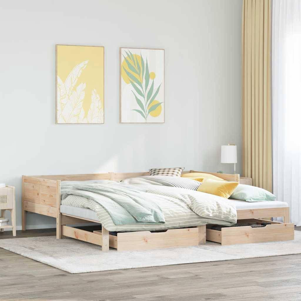 daybed med udtræk og skuffer uden madras 90x190 cm