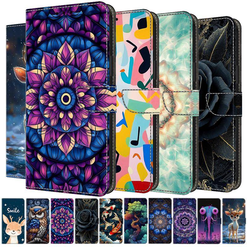 Läderfodral för mobiltelefon för Samsung Galaxy S20 FE S10 Lite S 20 Ultra Plus 5G Flip-fodral Magnetisk plånbok Målad blomma Fundas