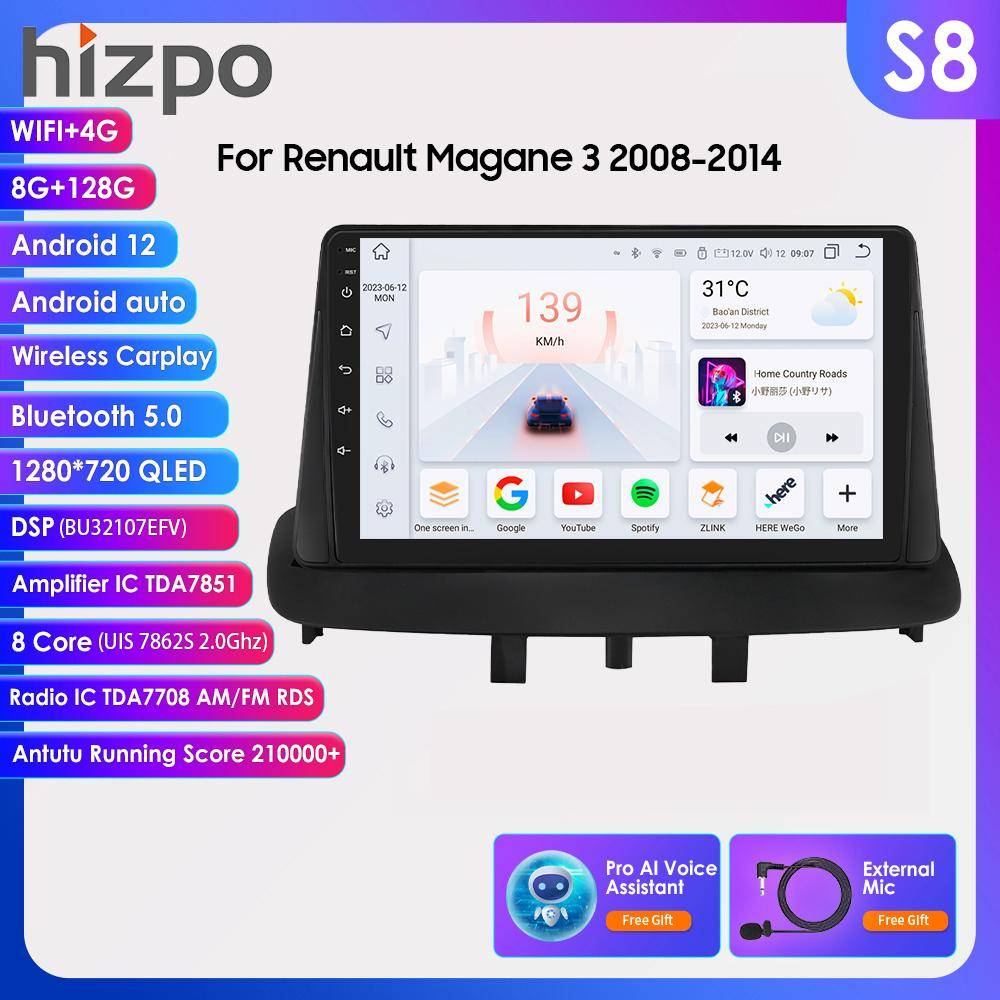 4G 9  Android 12 bilradio GPS för Renault Megane 3 Fluence 2008 - 2014 Samsung SM3 2Din Carplay Auto Stereo HeadUnit Navigation Intelligent Screen