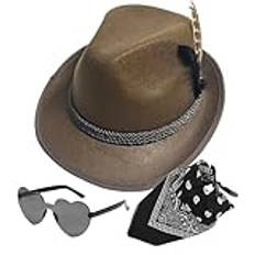 Alpine Hat,Oktoberfest Hattar | Fedora Oktoberfest hatt 1 set med huvudduk Glasögon konstläder,Non-Woven Oktoberfest kostymtillbehör för män