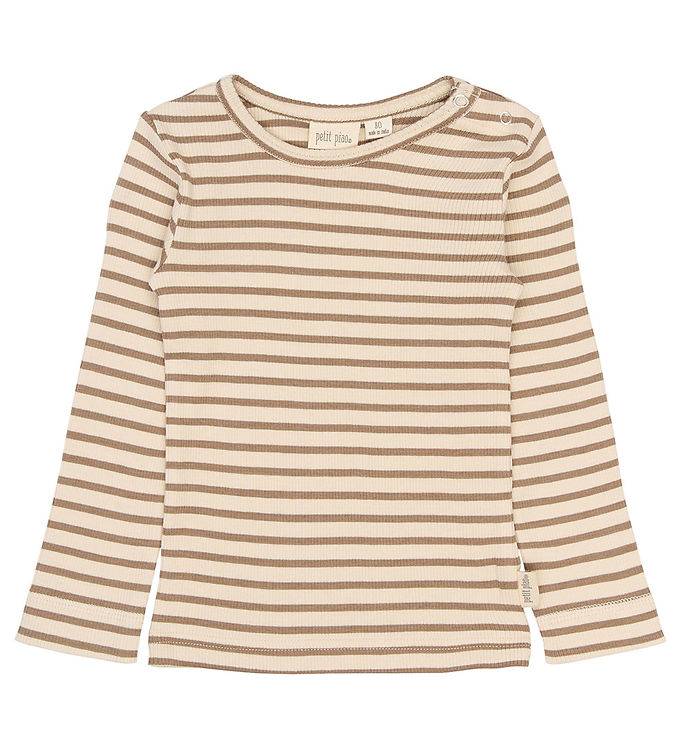 Petit Piao Bluse - Rib/Modal - PPSky - Ginger Snap Striped - Petit Piao - 5 år (110) - Bluse