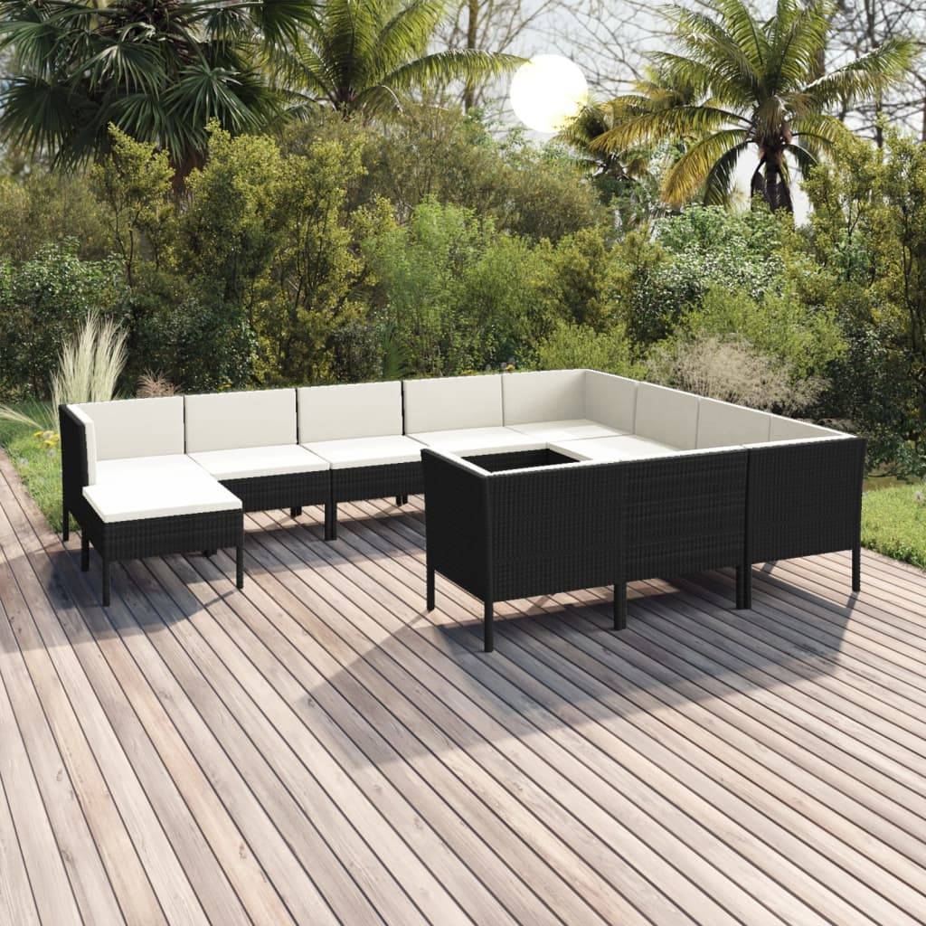 Loungesæt Til Haven 5 Dele Med Hynder Polyrattan - 6x midterdel 4x hjørnedel fodskammel