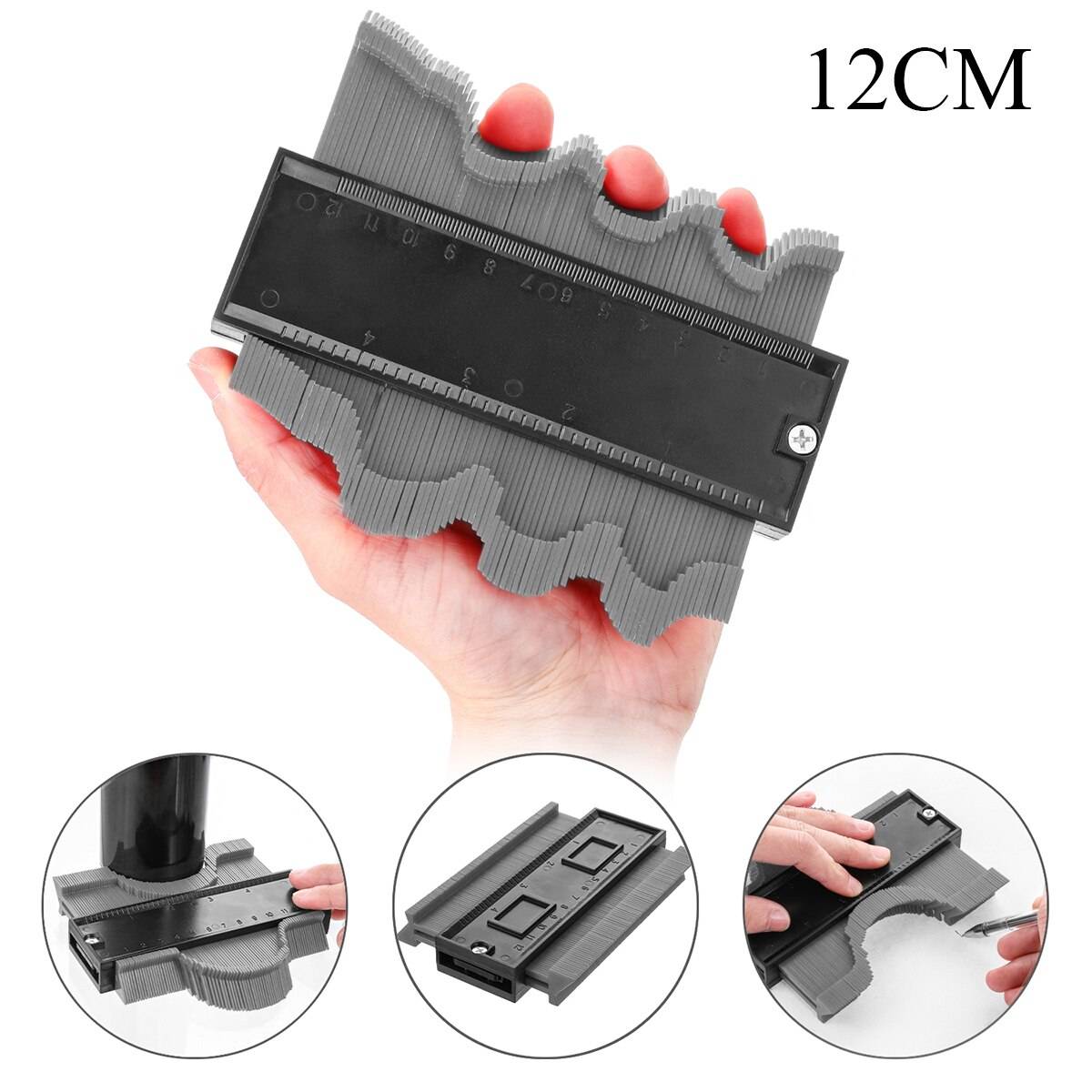 Konturmätare duplicering profil mätverktyg djup duplicering kopia kakel laminat trä multifunktion oregelbunden plastmätare - 12cm grå