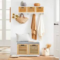 Skobänk med sits, garderobsbänk, bänk med förvaringsutrymme, hallbänk, skobyrå, byrå, skohylla med bänk, smal bänk, natur, WHT ca 71x43x35cm - Vitt (71*35*42 cm)