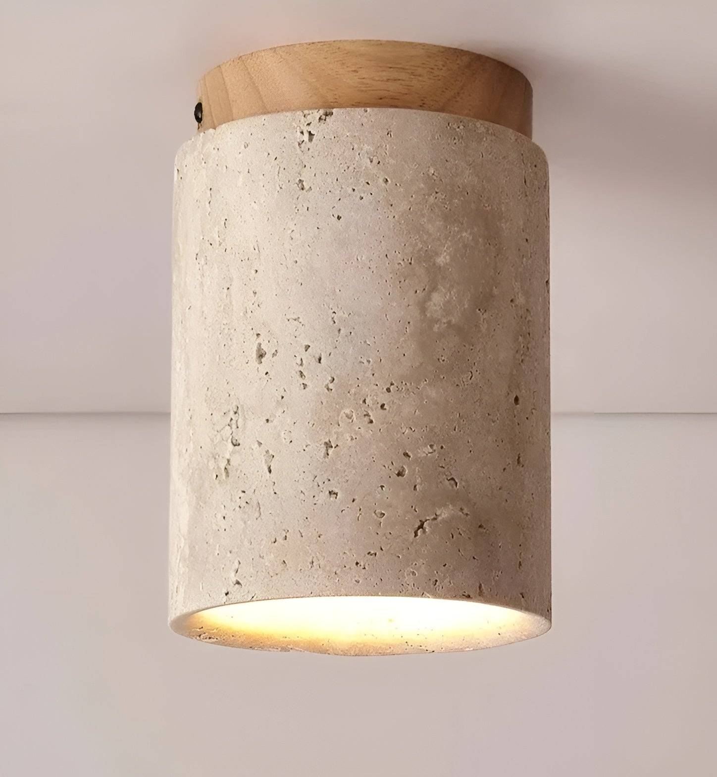 ZenElegance Wabi Sabi Luxe Plafondbelysning - Naturlig Travertin LED - Beige / Diameter 11cm x Höjd 16cm / Kallt ljus (6000K)