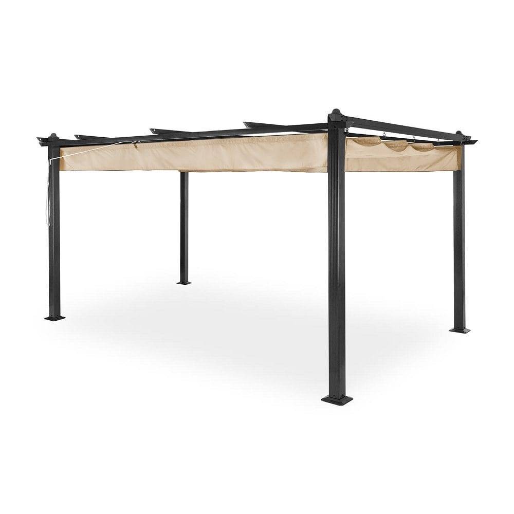 Pergola 300x400 cm | Justerbart solskydd | Mörkgrå aluminium - Mörkgrå ram och beige takduk Pergola