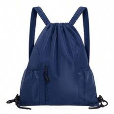 In-Stock New Water-Resistant Nylon Drawstring Backpack, Plain Color Travel Outdoor Fitness Bag, Simple Casual Travel Rucksack - Navy Blue
