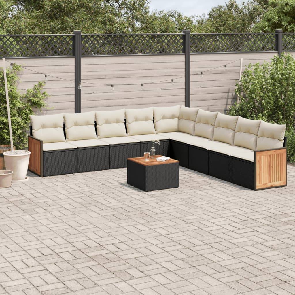 Sofasæt Til Haven 9 Dele Med Hynder Polyrattan - Sort og cremefarvet / Med bord