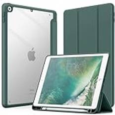 JETech Fodral för iPad 9,7 Tum (6:e/5:e Generationen, 2018/2017) Med Pennhållare, Klar Transparent Tillbaka Skal Smal Stand Stötskyddad Tablett Case (Dimmig Blå)