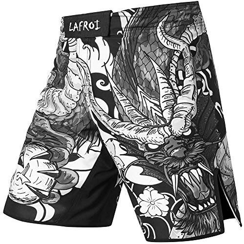 LAFROI Herren MMA Cross-Training Box Shorts Trunks Fight Wear mit Kordelzug und Tasche (Dragon,MD)