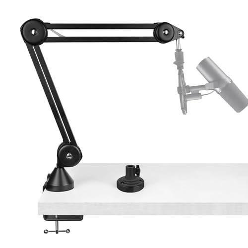 Geekria for Creators Professionellt mikrofonboomarm kompatibel med Shure MV88+, SM7B, MV7, SM57, mikrofonsystem för upphängning, justerbar skrivbordshållare, studioinspelning, 25" räckvidd